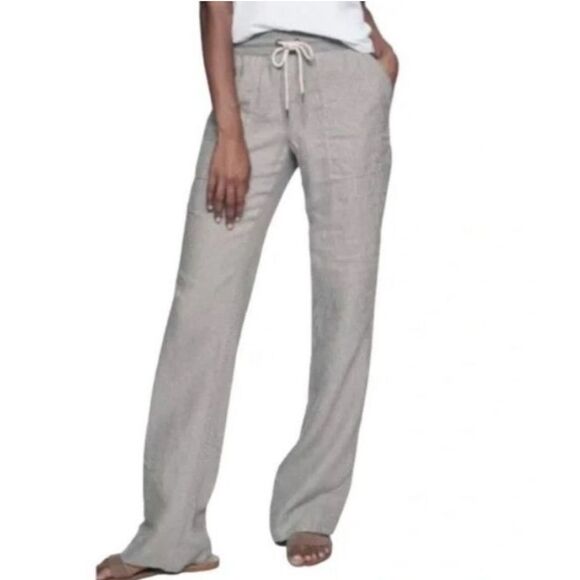 Athleta Bali Striped Linen Straight Leg Elastic waistband  Size 8 - Picture 1 of 6